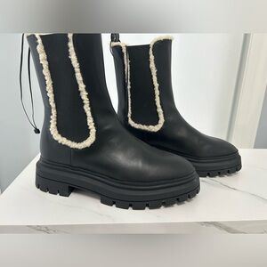 Black and Cream Winter Platform Boots